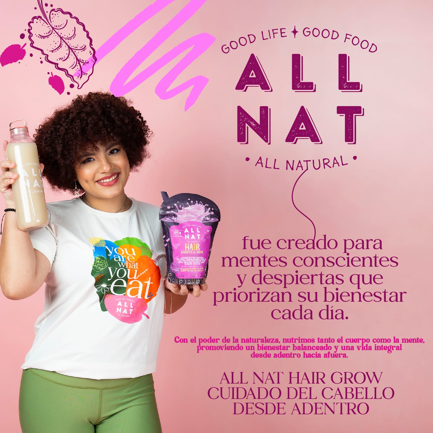 ALL NAT GROW Péptido de colágeno especializado en mejorar el crecimiento y la apariencia del cabello.