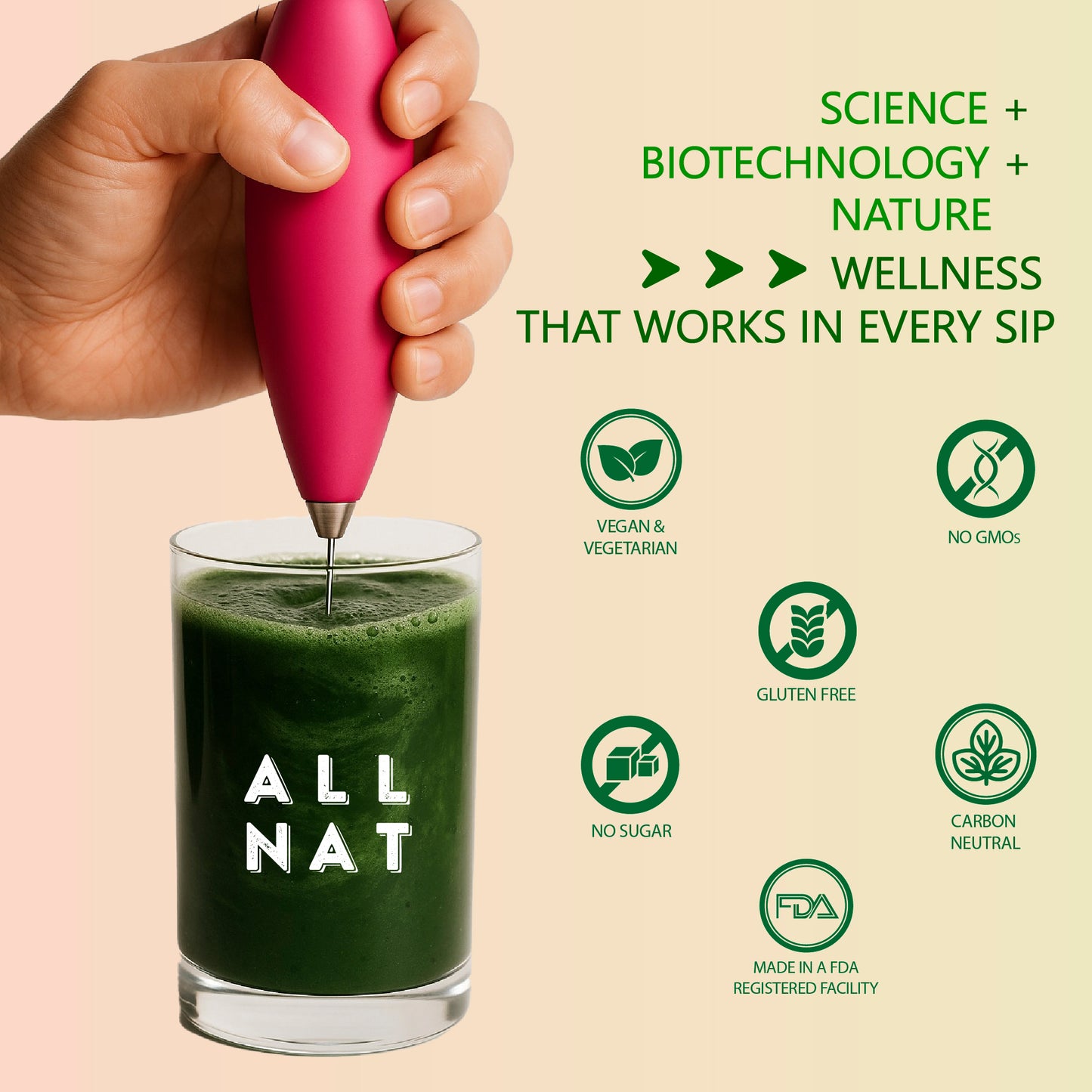 ALL NAT Green Juice Super Greens Powder | 38 Superfoods & 11 Organics | Detox & Gut Health Support | GLP-1 Satiety Probiotic with Akkermansia for Gut Health & Weight Control | DNA Longevity Blend