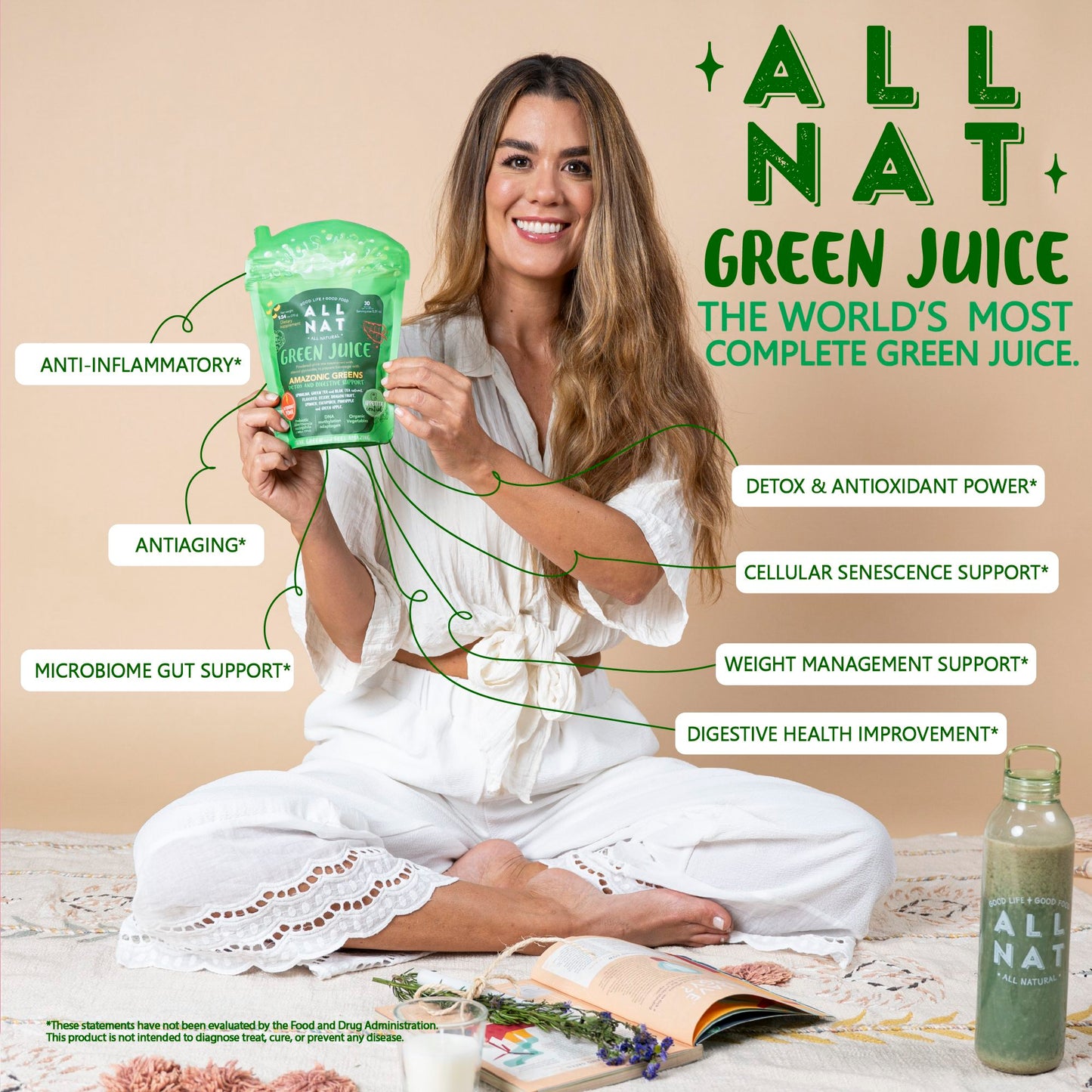 ALL NAT Detox Green Juice Superfood Mix with 38 Ingredients & Amazonic Greens.