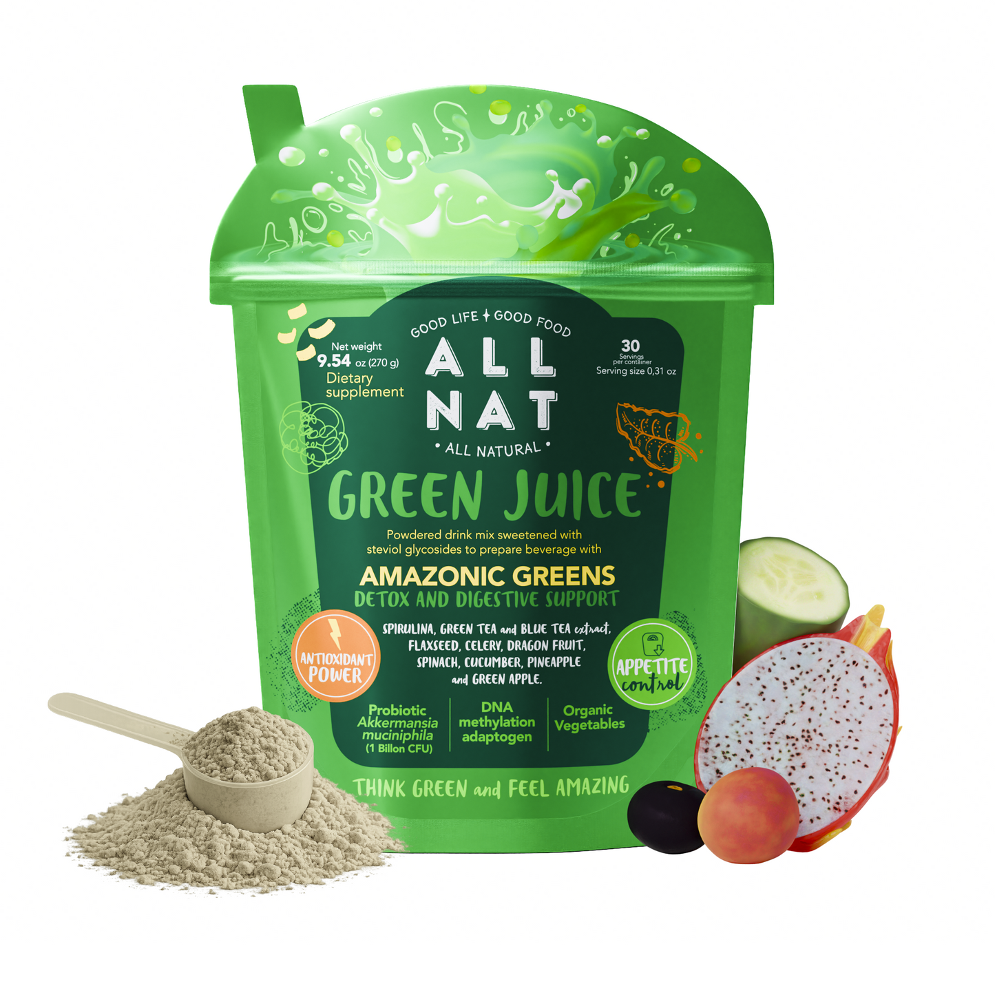 ALL NAT Green Juice - Advanced Superfood Powder with Akkermansia (GLP-1 Support) & DNA Methylation Adaptogens