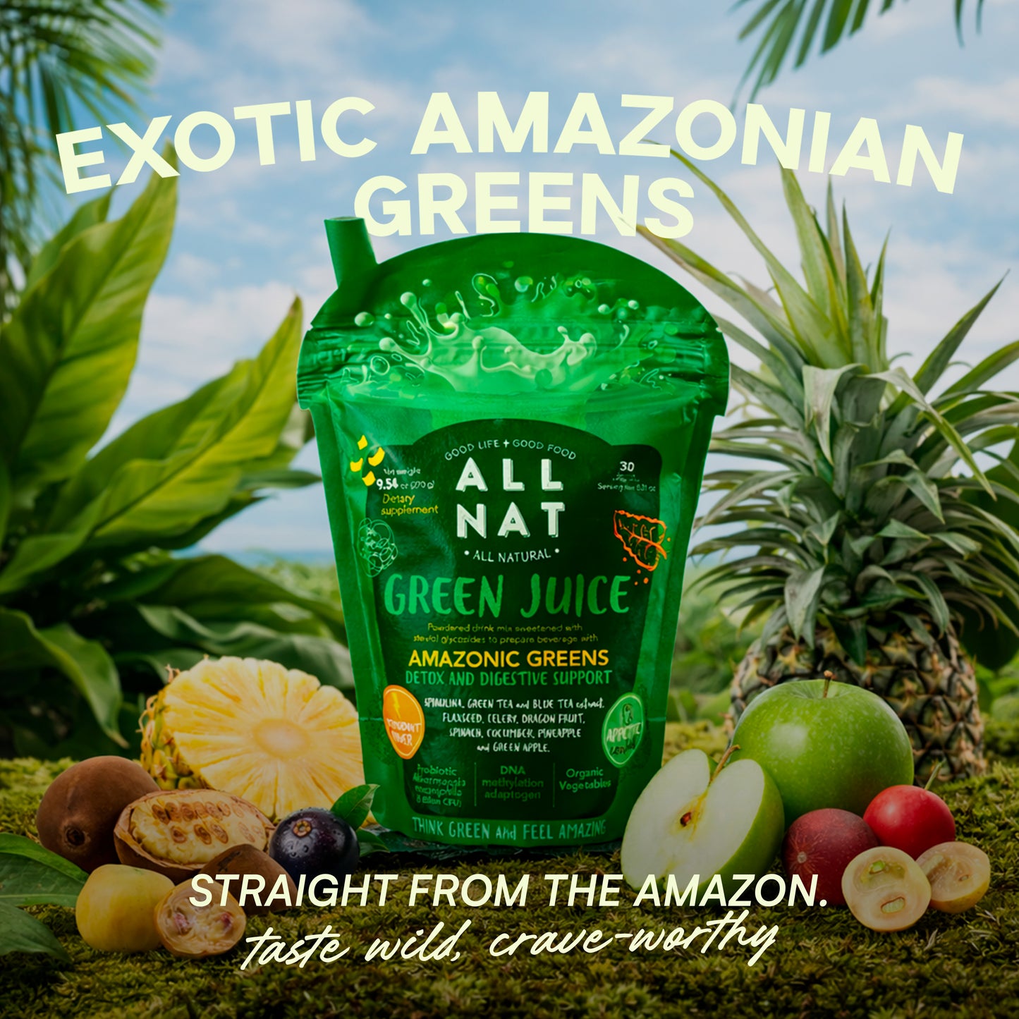 ALL NAT Green Juice - Advanced Superfood Powder with Akkermansia (GLP-1 Support) & DNA Methylation Adaptogens
