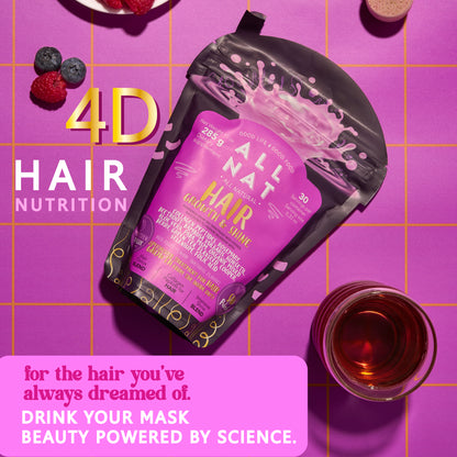 ALL NAT HAIR GROWTH & SHINE™ | 4D Bioformula Drink with 22 Active Ingredients | Blocks DHT, Strengthens Follicles, Restores Shine & Prevents Graying | For Women & Men | Vegan · Sugar-Free · 300g