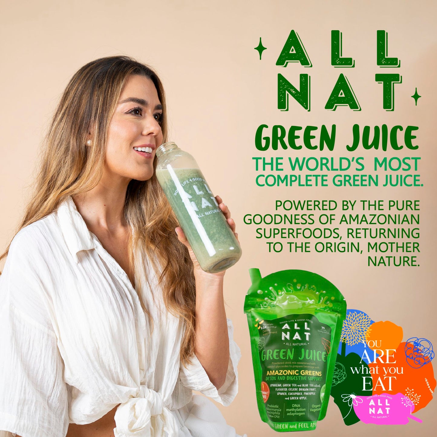 ALL NAT Detox Green Juice Superfood Mix with 38 Ingredients & Amazonic Greens.