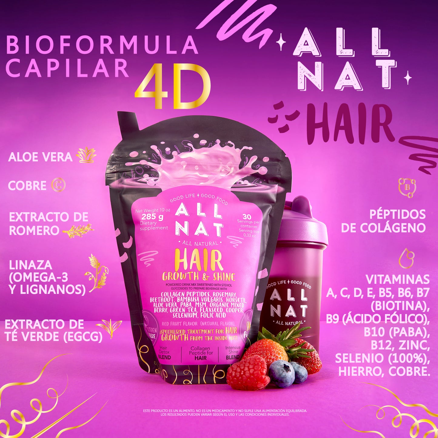 ALL NAT GROW Bioformula capilar especializada en mejorar el crecimiento y la apariencia del cabello