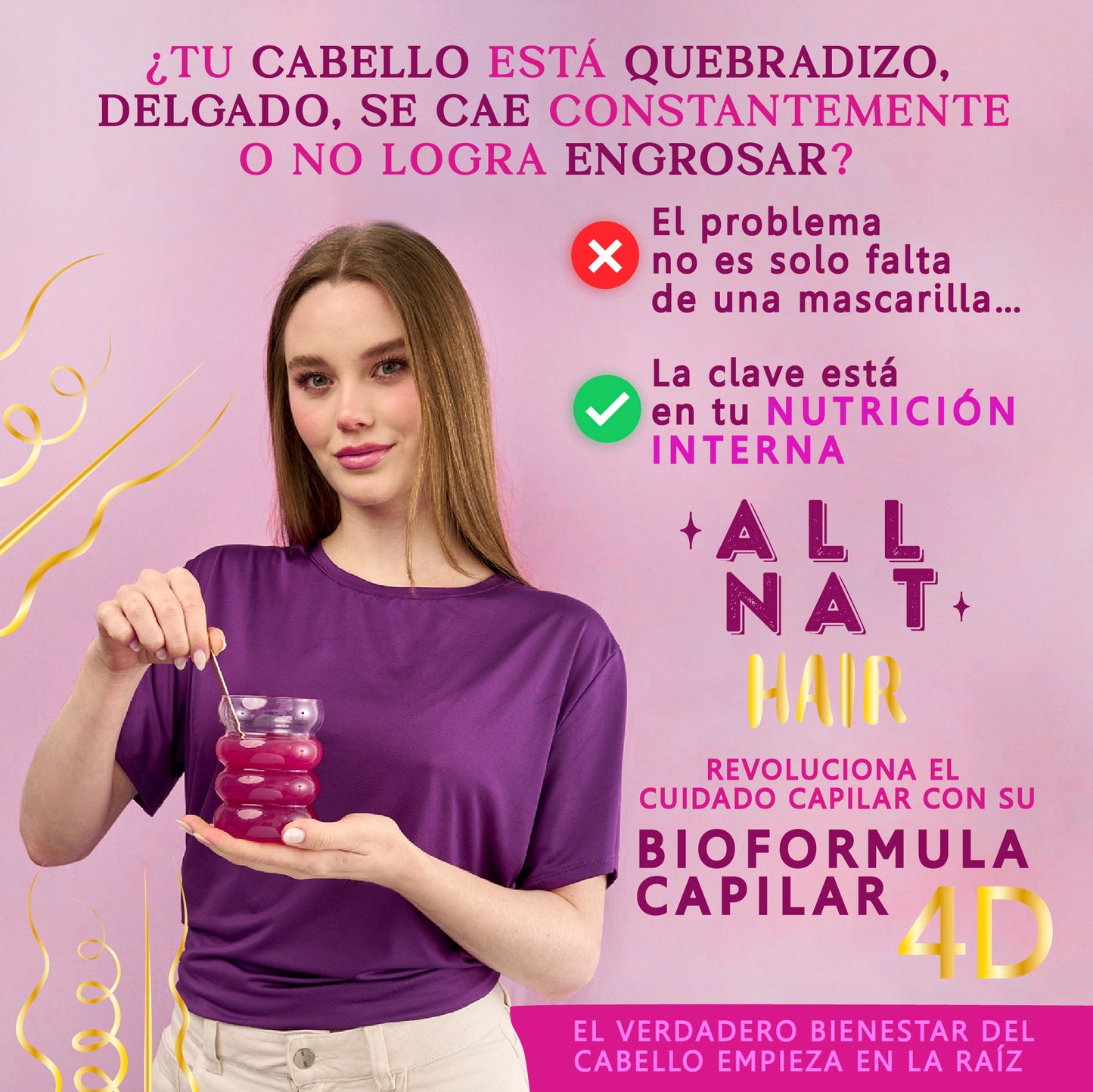ALL NAT GROW Bioformula capilar especializada en mejorar el crecimiento y la apariencia del cabello