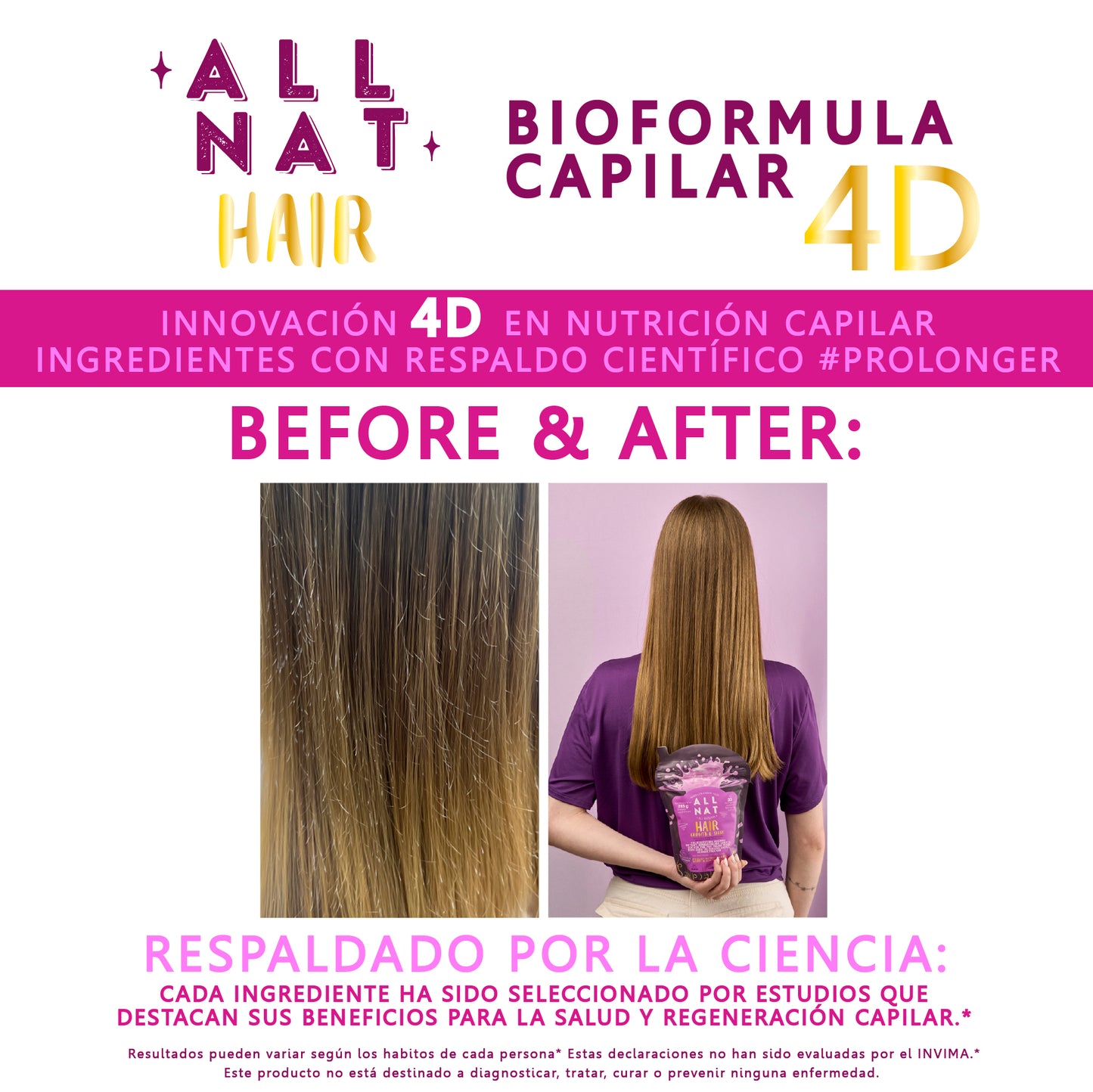 ALL NAT GROW Bioformula capilar especializada en mejorar el crecimiento y la apariencia del cabello