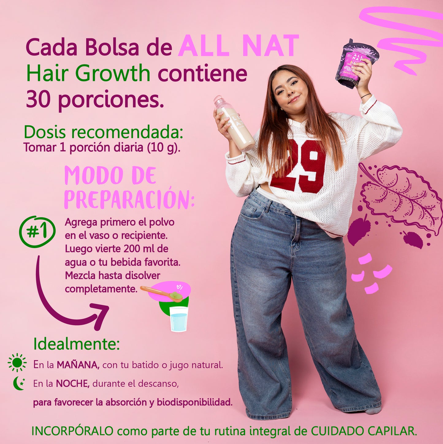 ALL NAT GROW Péptido de colágeno especializado en mejorar el crecimiento y la apariencia del cabello.
