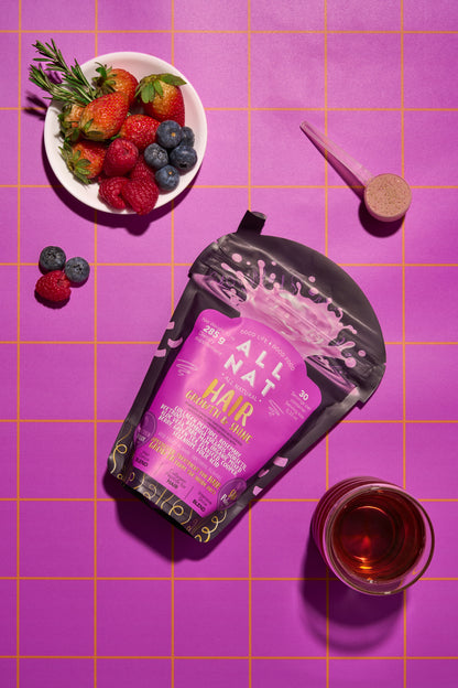 ALL NAT HAIR GROWTH & SHINE™ | 4D Bioformula Drink with 22 Active Ingredients | Blocks DHT, Strengthens Follicles, Restores Shine & Prevents Graying | For Women & Men | Vegan · Sugar-Free · 300g