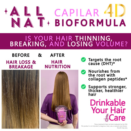 ALL NAT HAIR GROWTH & SHINE™ | 4D Bioformula Drink with 22 Active Ingredients | Blocks DHT, Strengthens Follicles, Restores Shine & Prevents Graying | For Women & Men | Vegan · Sugar-Free · 300g