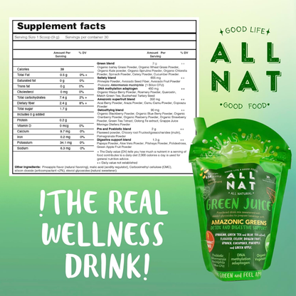 ALL NAT Super Greens Powder | 4D Bioformula Wellness Drink with 38 Superfoods & 11 Organic Nutrients | GLP-1 Probiotic (Akkermansia) for Gut & Weight Support | DNA Longevity Blend + Amazonian Antioxidants | Vegan · No Sugar · 30 Servings