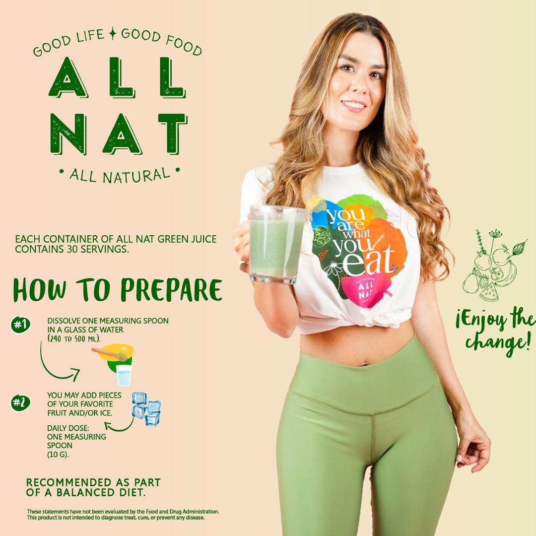 ALL NAT Super Greens Powder | 4D Bioformula Wellness Drink with 38 Superfoods & 11 Organic Nutrients | GLP-1 Probiotic (Akkermansia) for Gut & Weight Support | DNA Longevity Blend + Amazonian Antioxidants | Vegan · No Sugar · 30 Servings