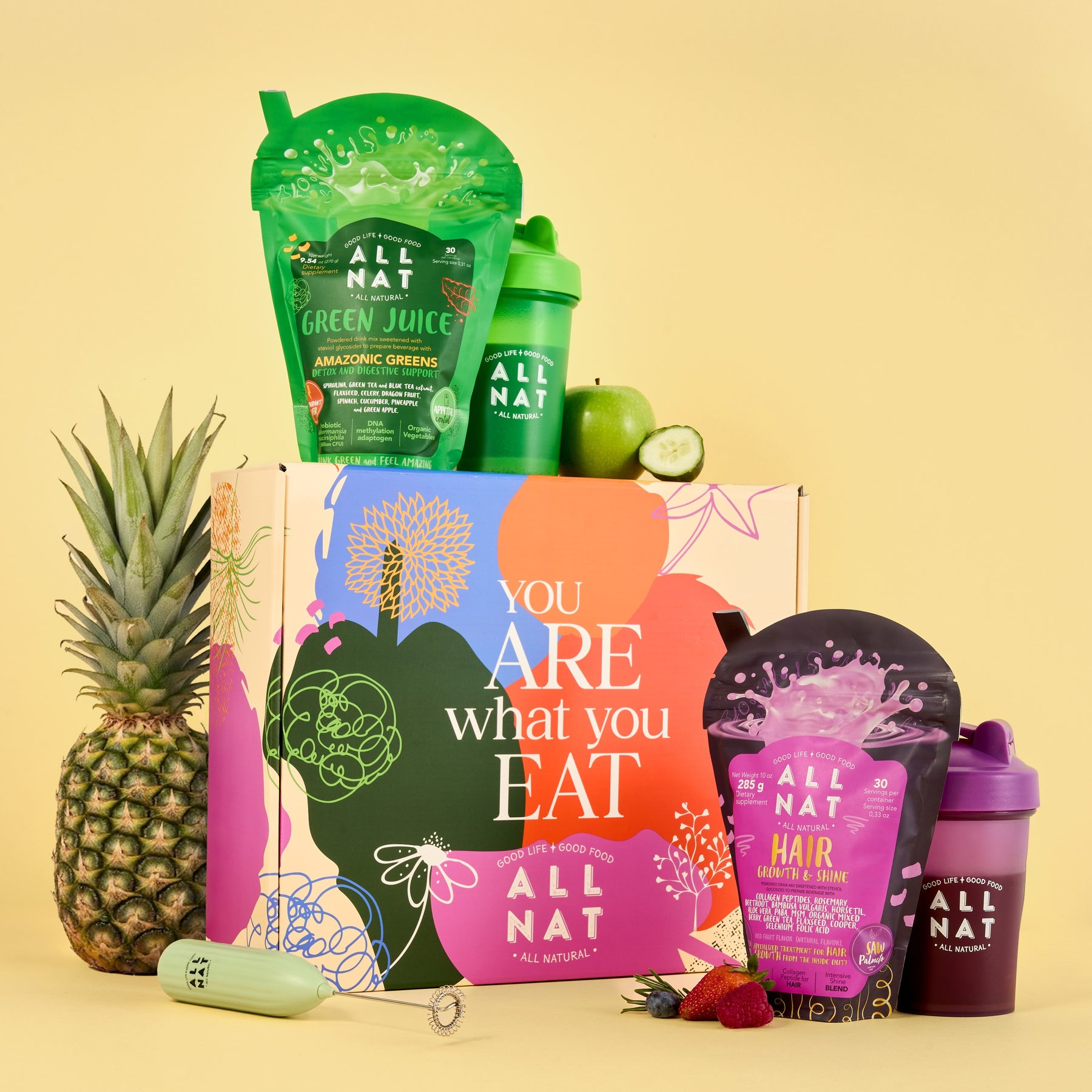 ALLNAT Support Bundle | Green Juice + Hair Growth + 1 FREE Bottle, 1 FREE Wisk & 1  FREE Wellness Guide