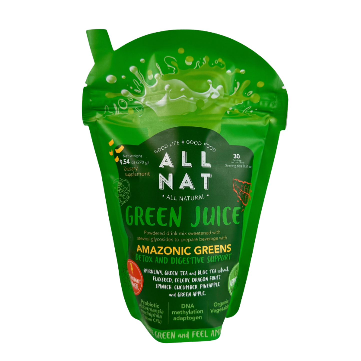 ALL NAT Detox Green Juice Superfood Mix with 38 Ingredients & Amazonic Greens.