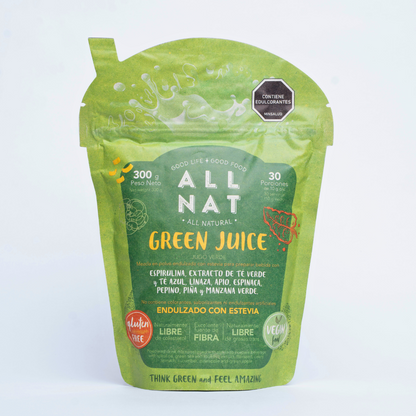 ALL NAT Green Juice Super Greens en Polvo | 38 Superalimentos y 11 Orgánicos | Probiótico GLP-1 con Akkermansia para Salud Intestinal &amp; Control de Peso