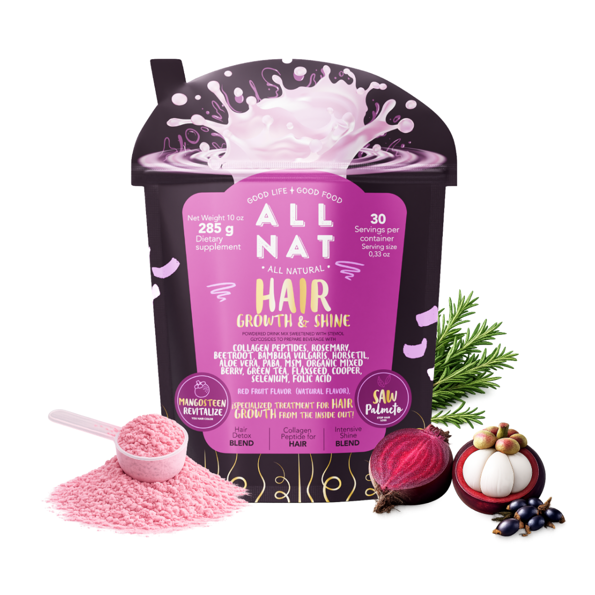 ALL NAT HAIR GROWTH & SHINE™ | 4D Bioformula Drink with 22 Active Ingredients | Blocks DHT, Strengthens Follicles, Restores Shine & Prevents Graying | For Women & Men.