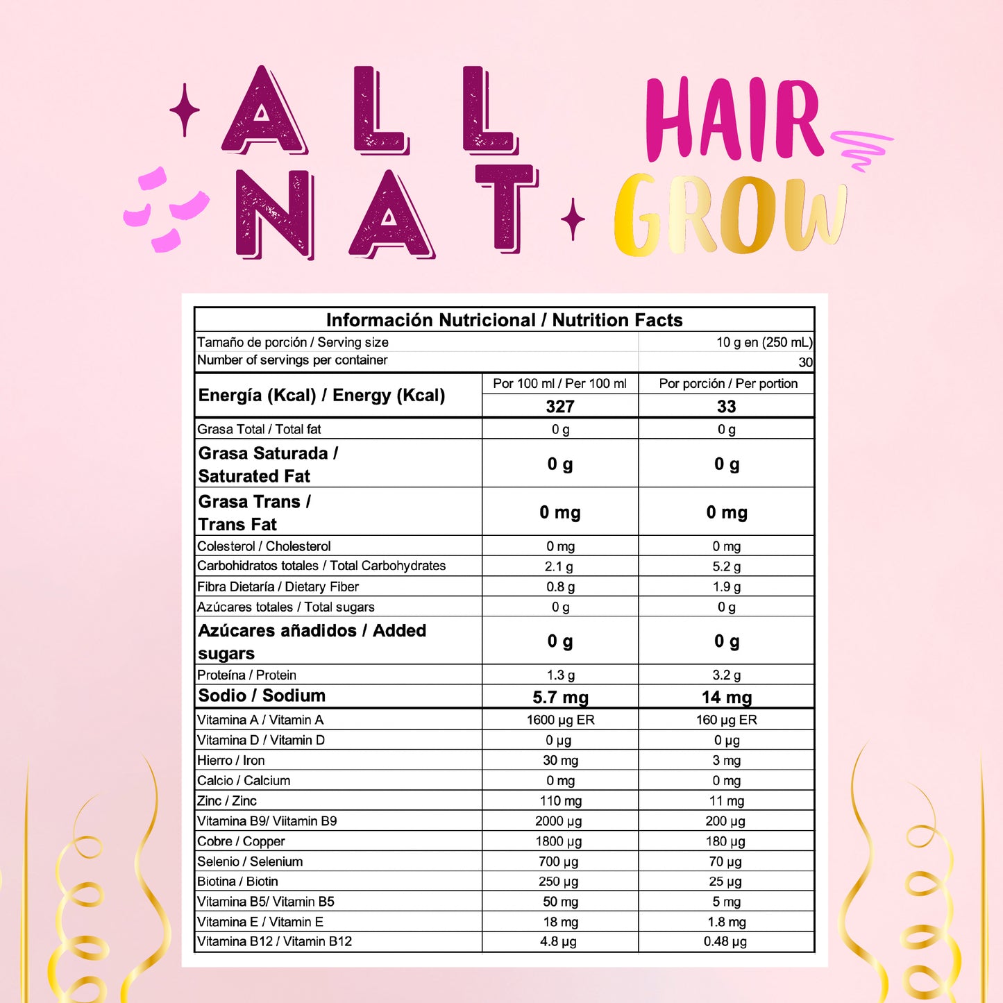 ALL NAT Hair Grow – Nutritional Hair Formula (30-Day Supply)   Growth • Strength • Thickness • Shine | Natural Powder Drink |