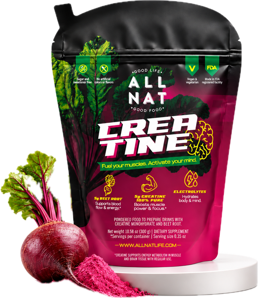 ALLNAT CREATINE Creatine — Bioperformance | Creatine Monohydrate 5g + Beetroot Extract 4g + Electrolytes | Muscle & Brain Energy | Vegan | No Caffeine | No Sugar | 30 Servings